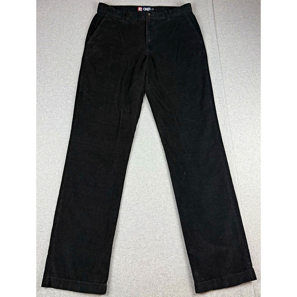 Chaps Men's Black Corduroy Pleated Pants Straight Classic Fit Pockets 32W